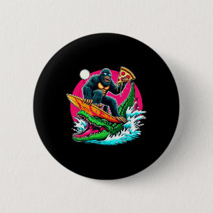 Bigfoot Surfing Eating Pizza Alligator Attack Funn 6 Cm Round Badge