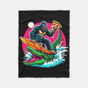 Bigfoot Surfing Eating Pizza Alligator Attack Funn Fleece Blanket
