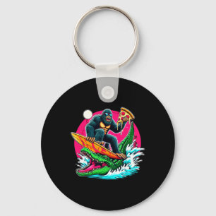 Bigfoot Surfing Eating Pizza Alligator Attack Funn Key Ring