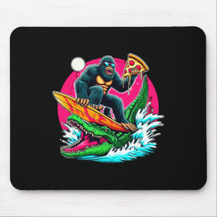Bigfoot Surfing Eating Pizza Alligator Attack Funn Mouse Mat