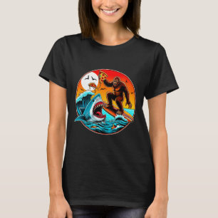 Bigfoot Surfing Eating Pizza Shark Attack Funny Ar T-Shirt