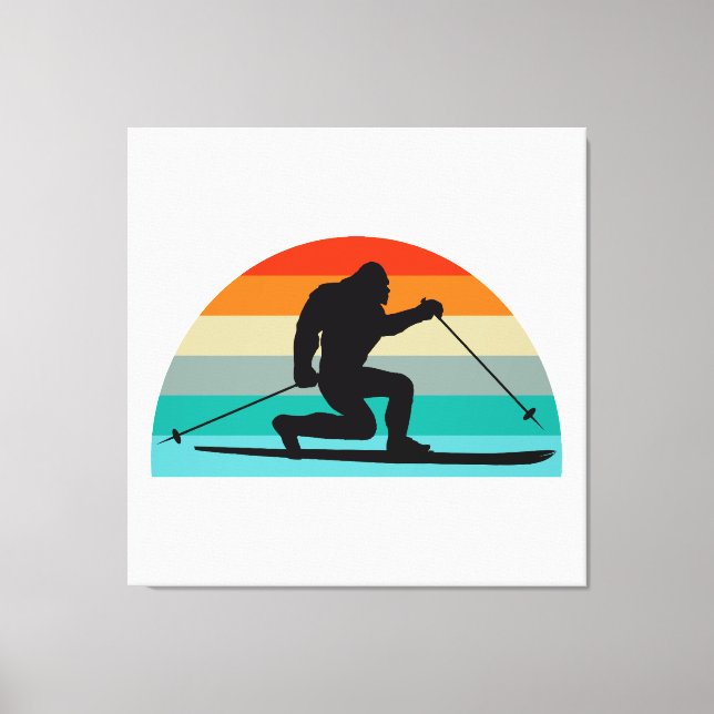 Bigfoot Telemark Skiing Rainbow Canvas Print (Front)