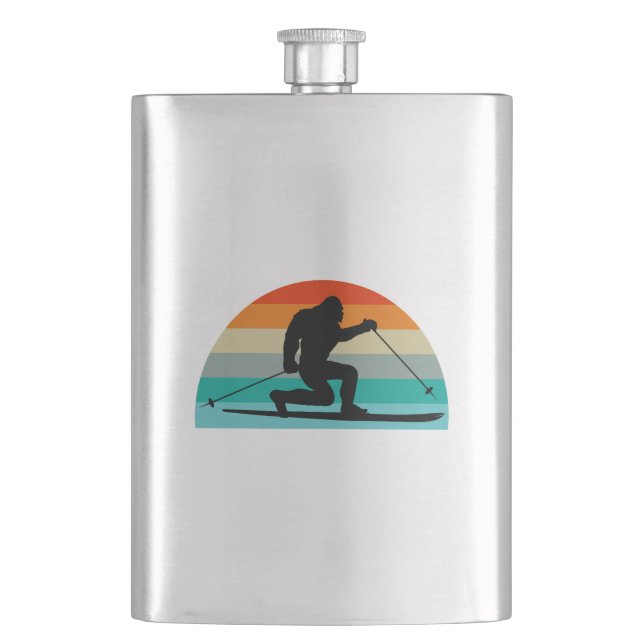 Bigfoot Telemark Skiing Rainbow Hip Flask (Front)