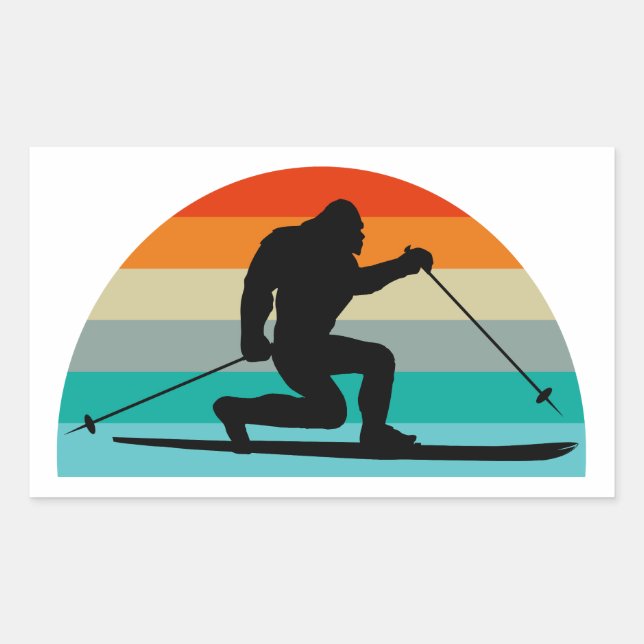 Bigfoot Telemark Skiing Rainbow Rectangular Sticker (Front)