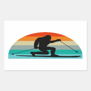 Bigfoot Telemark Skiing Rainbow Rectangular Sticker