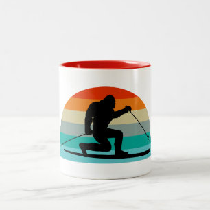 Bigfoot Telemark Skiing Rainbow Two-Tone Coffee Mug