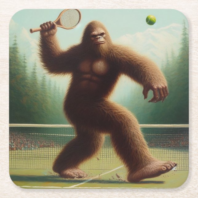Bigfoot Tennis Square Paper Coaster (Front)