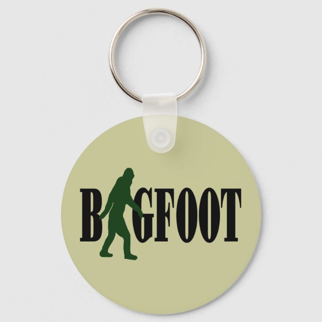 Bigfoot text & green squatch graphic key ring (Front)