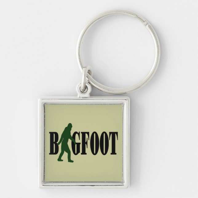 Bigfoot text & green squatch graphic key ring (Front)