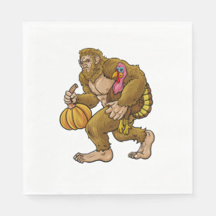 Bigfoot Thanksgiving Steals Turkey & Pumpkin Hide_ Napkin