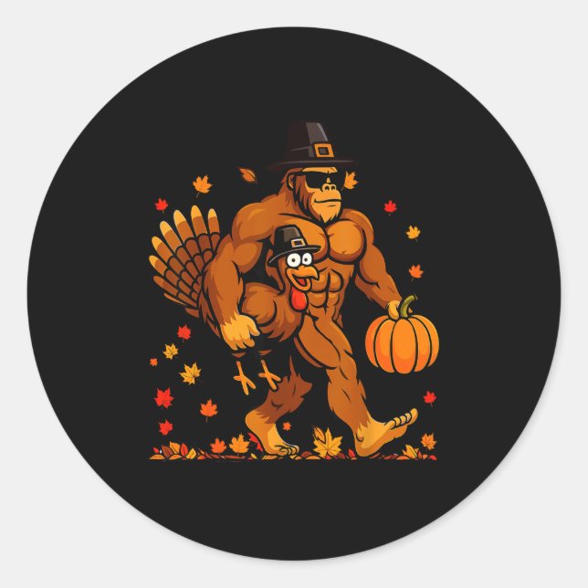 Bigfoot Thanksgiving Turkey Funny Thanksgiving Sas Classic Round Sticker (Front)