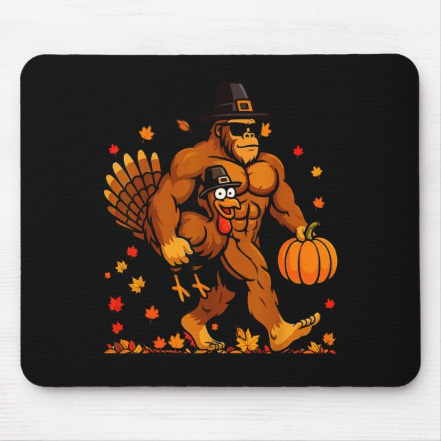 Bigfoot Thanksgiving Turkey Funny Thanksgiving Sas Mouse Mat (Front)