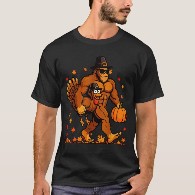 Bigfoot Thanksgiving Turkey Funny Thanksgiving Sas T-Shirt (Front)