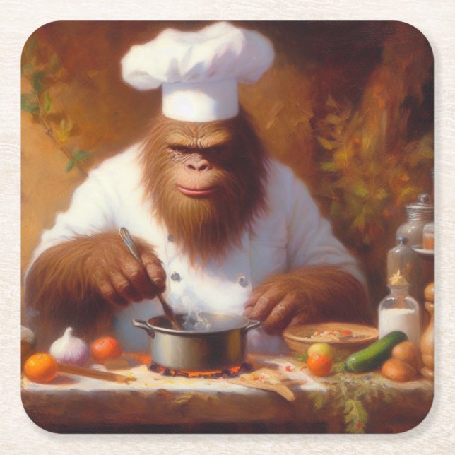 Bigfoot the Chef Square Paper Coaster (Front)