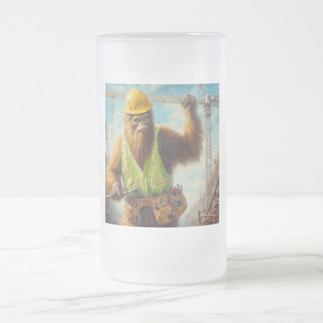 Bigfoot the Construction Worker Frosted Glass Beer Mug (Center)