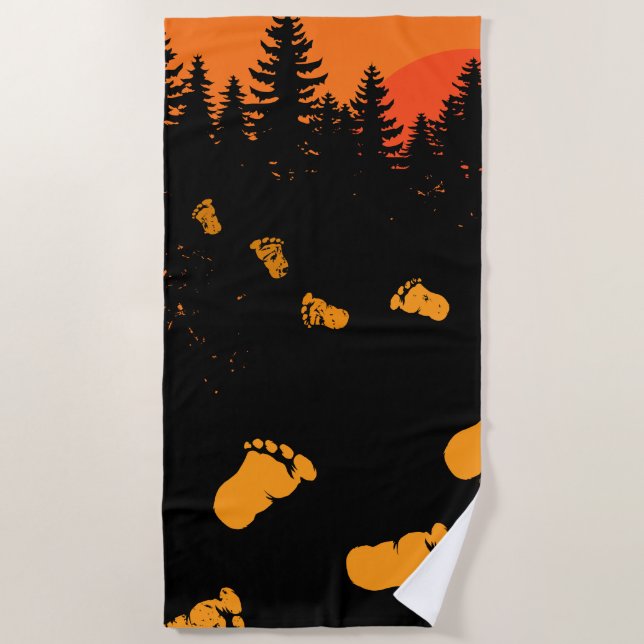 Bigfoot Tracks At Sunset Beach Towel (Front)