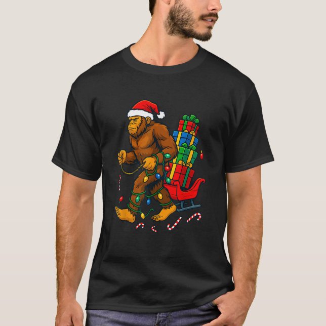 Bigfoot Tree Christmas Lights Snowflake Holiday Ca T-Shirt (Front)
