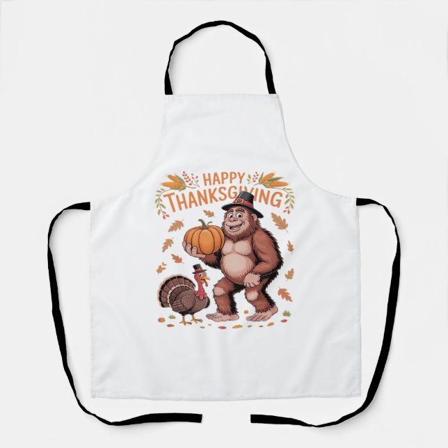 Bigfoot Turkey Pumpkin Thanksgiving Day Classic T- Apron (Front)