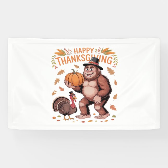 Bigfoot Turkey Pumpkin Thanksgiving Day Classic T- Banner (Horizontal)