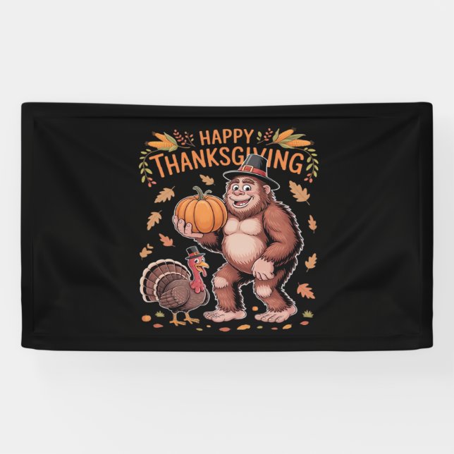 Bigfoot Turkey Pumpkin Thanksgiving Day Classic T- Banner (Horizontal)