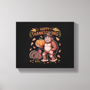Bigfoot Turkey Pumpkin Thanksgiving Day Classic T- Canvas Print