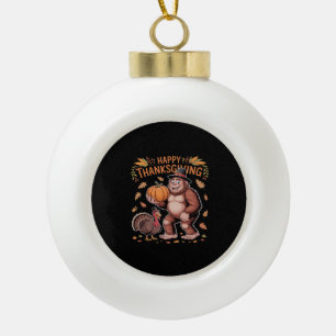 Bigfoot Turkey Pumpkin Thanksgiving Day Classic T- Ceramic Ball Christmas Ornament