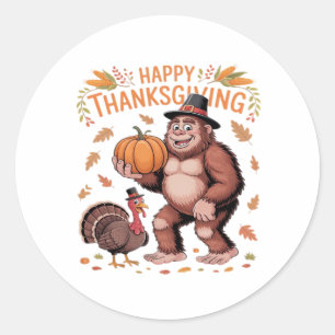 Bigfoot Turkey Pumpkin Thanksgiving Day Classic T- Classic Round Sticker