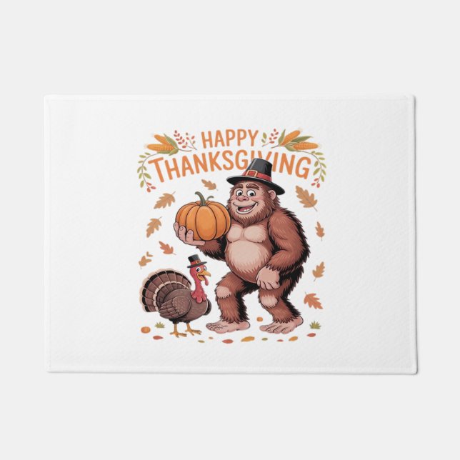 Bigfoot Turkey Pumpkin Thanksgiving Day Classic T- Doormat (Front)