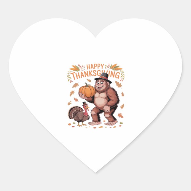 Bigfoot Turkey Pumpkin Thanksgiving Day Classic T- Heart Sticker (Front)