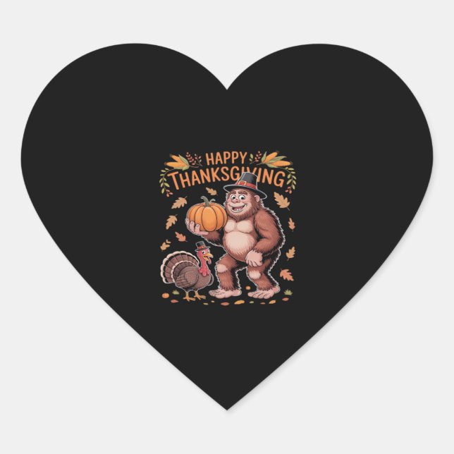 Bigfoot Turkey Pumpkin Thanksgiving Day Classic T- Heart Sticker (Front)
