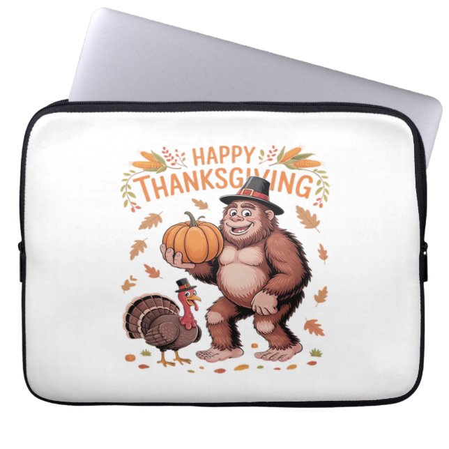 Bigfoot Turkey Pumpkin Thanksgiving Day Classic T- Laptop Sleeve (Front)