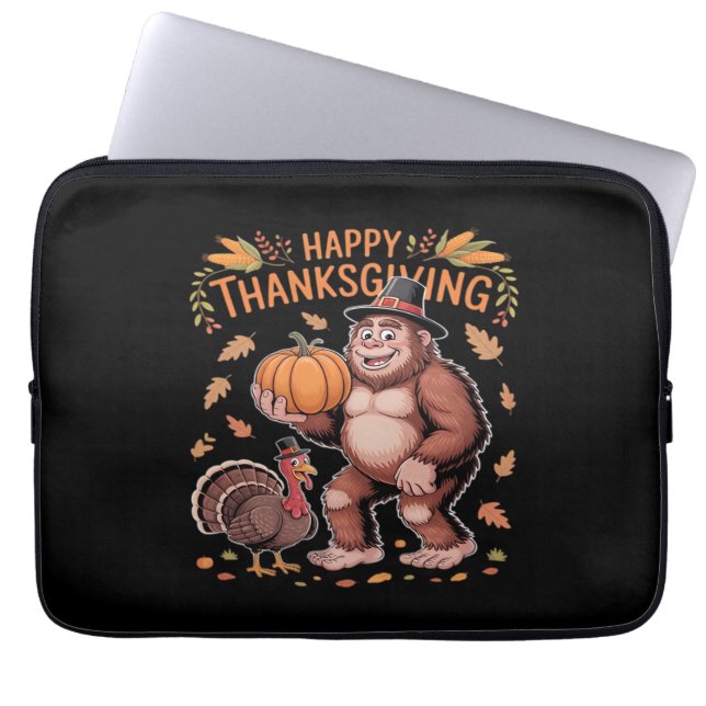Bigfoot Turkey Pumpkin Thanksgiving Day Classic T- Laptop Sleeve (Front)