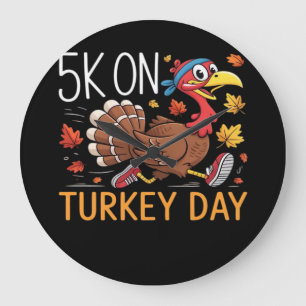 Bigfoot Turkey Pumpkin Thanksgiving Day Classic T- Large Clock