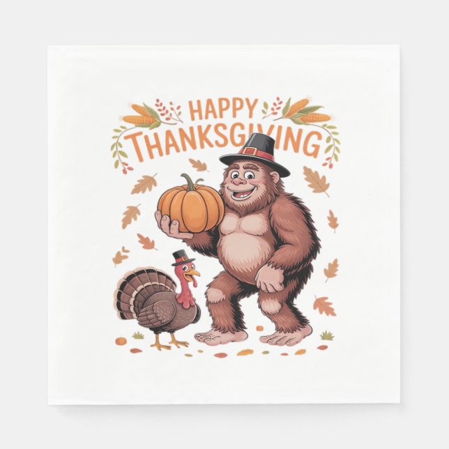 Bigfoot Turkey Pumpkin Thanksgiving Day Classic T- Napkin (Front)