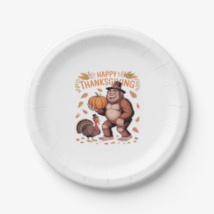 Bigfoot Turkey Pumpkin Thanksgiving Day Classic T- Paper Plate