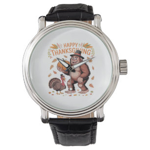 Bigfoot Turkey Pumpkin Thanksgiving Day Classic T- Watch