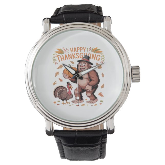 Bigfoot Turkey Pumpkin Thanksgiving Day Classic T- Watch (Front)