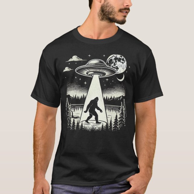 Bigfoot UFO Abduction T-Shirt – Funny Cryptid   (Front)