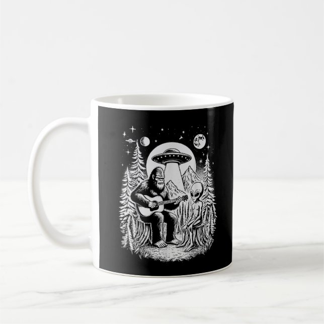 Bigfoot UFO Alien Around Campfire Nature Hiking  Coffee Mug (Left)