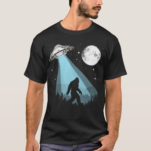 Bigfoot & UFO Conspiracy - Moon, Stars, Night & Na T-Shirt (Front)