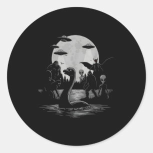 Bigfoot Ufo Loch Ness Monster Mothman And Aliens! Classic Round Sticker