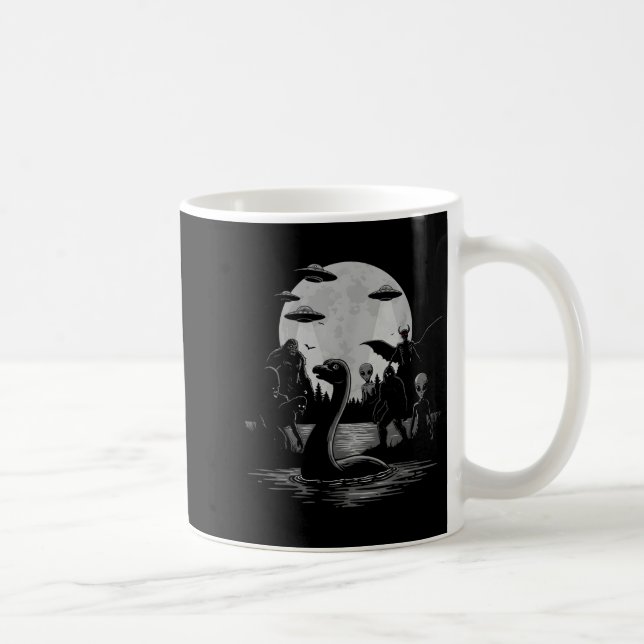 Bigfoot Ufo Loch Ness Monster Mothman And Aliens!  Coffee Mug (Right)