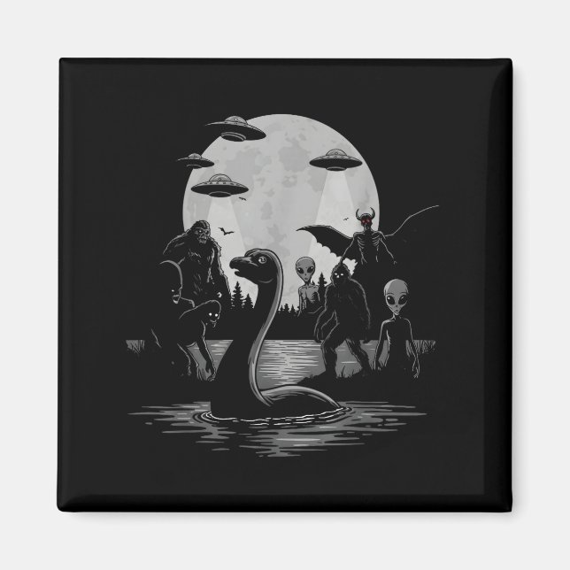 Bigfoot Ufo Loch Ness Monster Mothman And Aliens!  Magnet (Front)