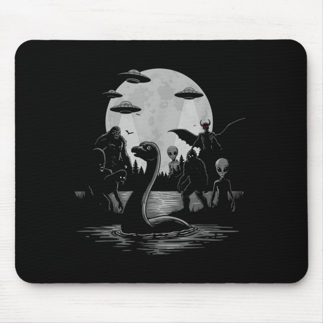 Bigfoot Ufo Loch Ness Monster Mothman And Aliens!  Mouse Mat (Front)
