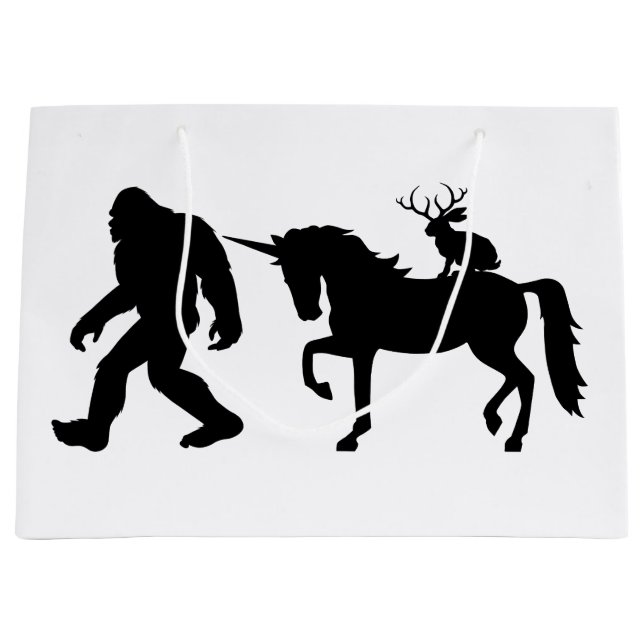 Bigfoot, Unicorn and Jack A Lope Large Gift Bag (Front)