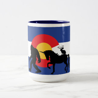 Bigfoot, Unicorn and Jackalope Two-Tone Coffee Mug