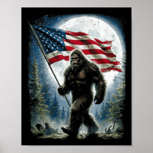 Bigfoot USA American Flag 4th of July Sasquatch Poster