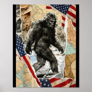 Bigfoot usa american flag sasquatch patriotic 4th poster