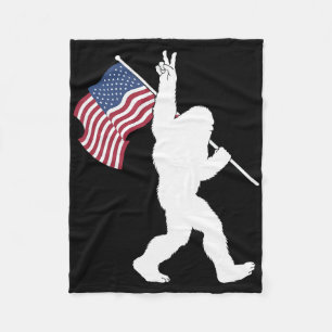 Bigfoot Usa Flag Fleece Blanket