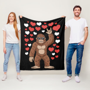 Bigfoot Valentines Day Funny Hearts Sasquatch Fleece Blanket